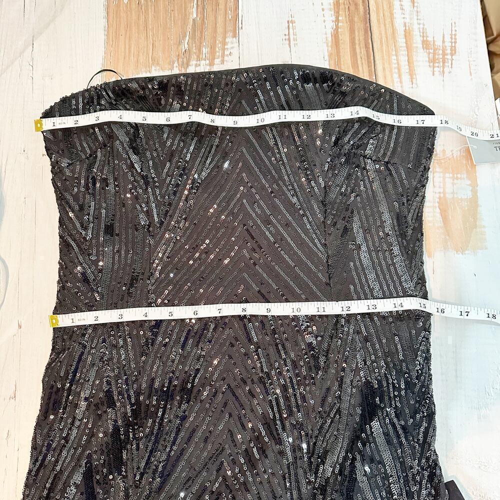 Teri Jon by Rickie Freeman Strapless Geometric Sequined Gown Black US 12 Formal - Picture 11 of 15